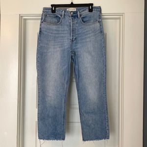 Denim Forum “The Arlo” high rise straight jean w/ a raw hem